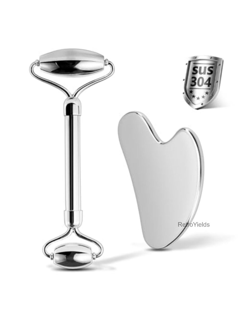 Stainless Steel Facial Roller & Gua Sha Set Skin Care